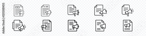 audio book icon, Read aloud icon or audiobook with text paper, write announcement line icon. Document paper and megaphone outline vector icon