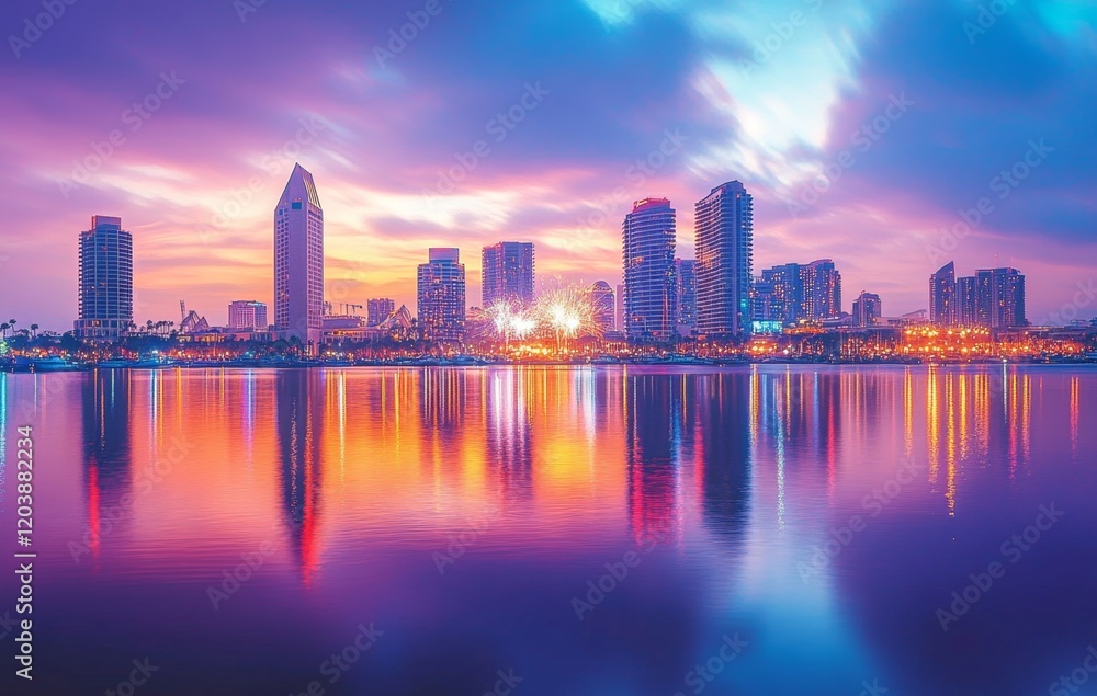 Obraz premium Stunning Fireworks Display Over San Diego Skyline