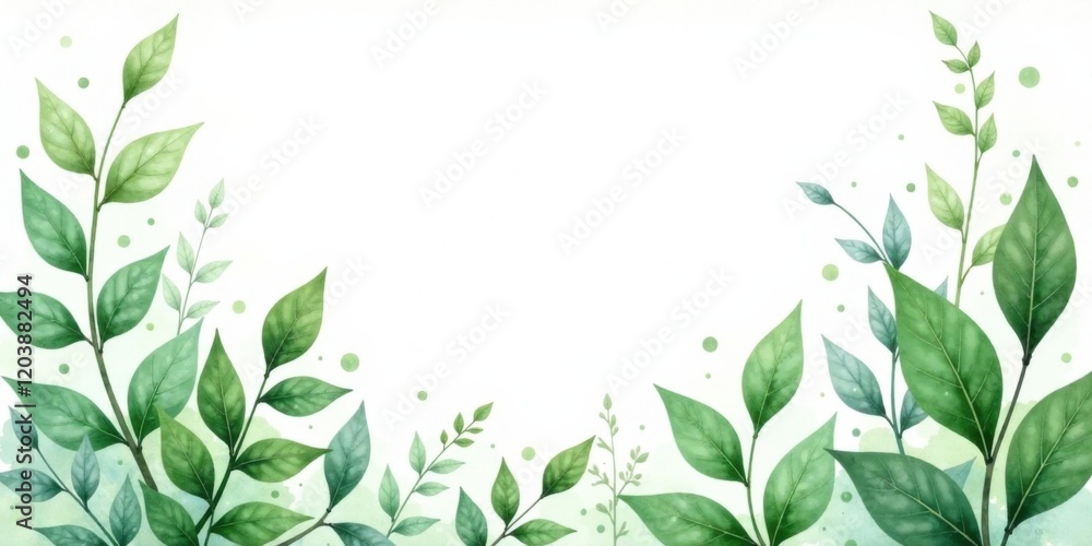 Fototapeta premium Serene Watercolor Greenery Frame Elegant Foliage Border for Invitations, Cards, and Designs