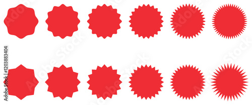 Red starburst sticker set. Special offer price tag. Price sticker, sale sticker, starburst, quality mark, retro silhouette. Sunburst retro sale badge, quality signs, sale icons. star blank label.
