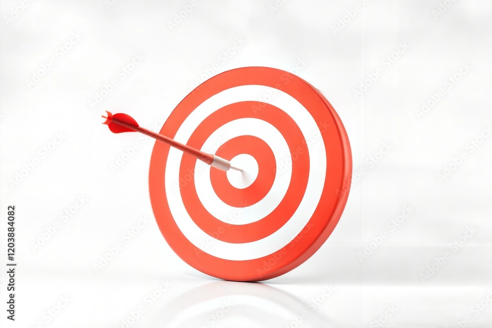 Precision Red Arrow Striking Bullseye for Success and Achievement in Marketing Strategy Precision Red Arrow Striking Bullseye for Success and Achievement in Marketing Strategy