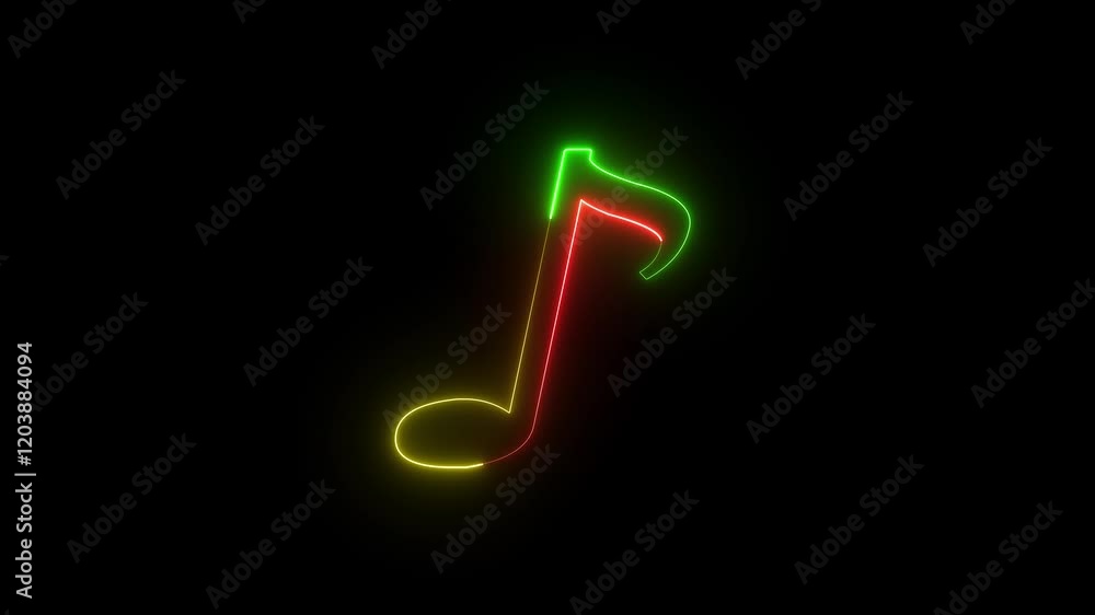 Neon music icon concept. Neon colorful glowing single musical note icon abstract design on black background. Neon music icon concept. Neon colorful glowing single musical note icon abstract design on black background.