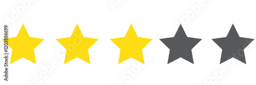 Five stars on transparent background. Isolated five stars rating. Yellow stars rank in png. Feedback illustration. Quality symbol. Review illustration on transparent background