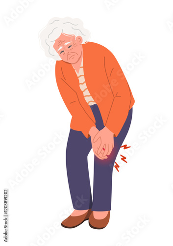 An elderly woman with knee joint swelling and pain