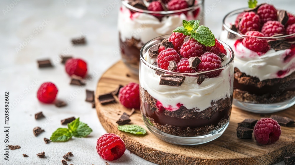 Delicious Raspberry Chocolate Dessert in Glass Delicious Raspberry Chocolate Dessert in Glass