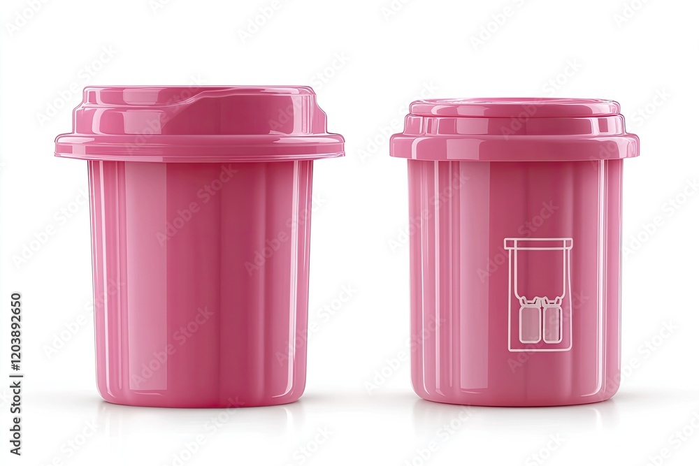 Two pink plastic containers with lids, showcasing minimalist design and clean lines, ideal for storage Two pink plastic containers with lids, showcasing minimalist design and clean lines, ideal for storage