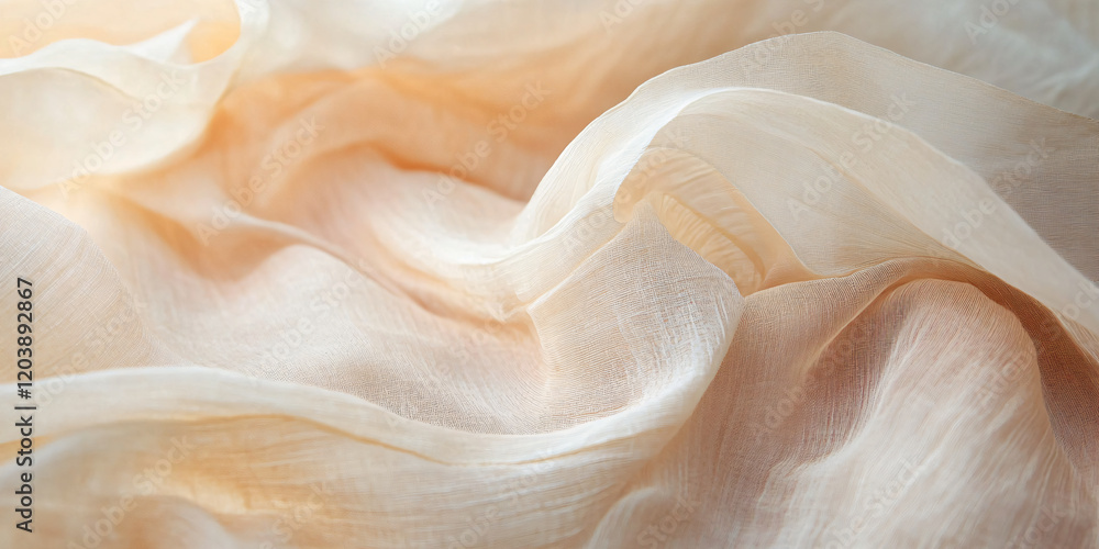 Transparent chiffon and silk fabric in beige or mocha mousse color. Light and airy waves, design banner template for trendy background, wallpaper and backdrops. Advertisement of sewing art and fashion Transparent chiffon and silk fabric in beige or mocha mousse color. Light and airy waves, design banner template for trendy background, wallpaper and backdrops. Advertisement of sewing art and fashion