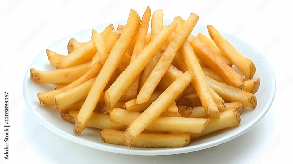 Golden french fries on a plate, studio shot, food photography for menus or websites Golden french fries on a plate, studio shot, food photography for menus or websites