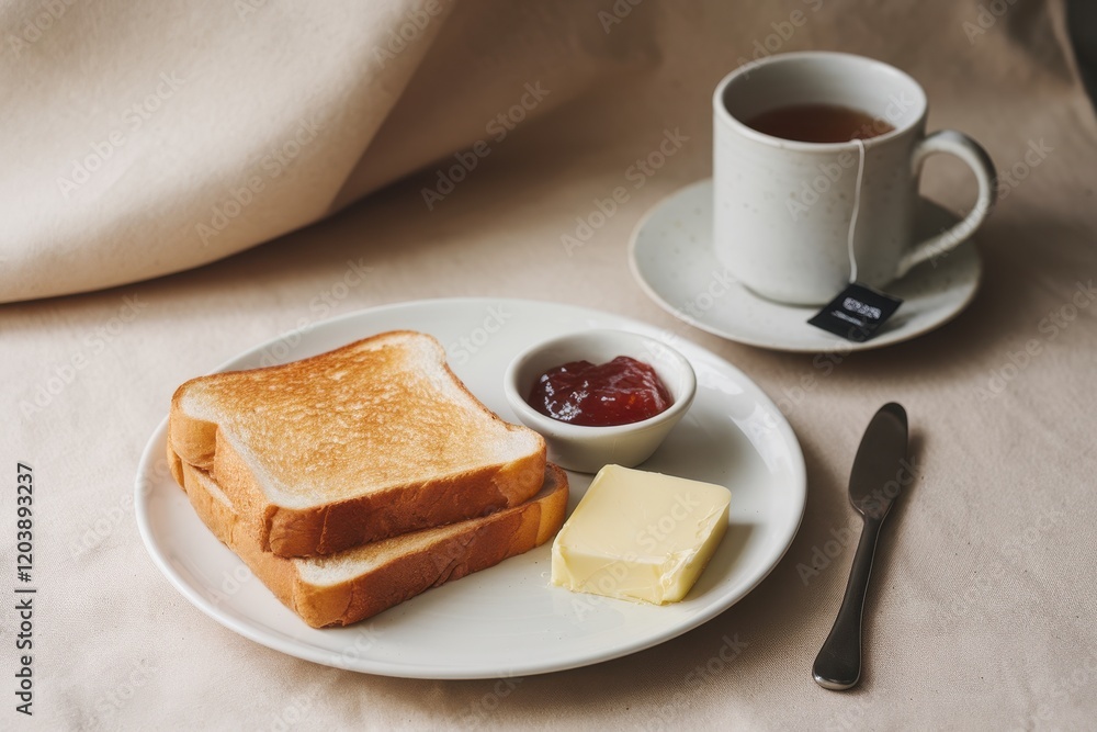 Toasted Bread Butter Jam and Tea for Breakfast Toasted Bread Butter Jam and Tea for Breakfast