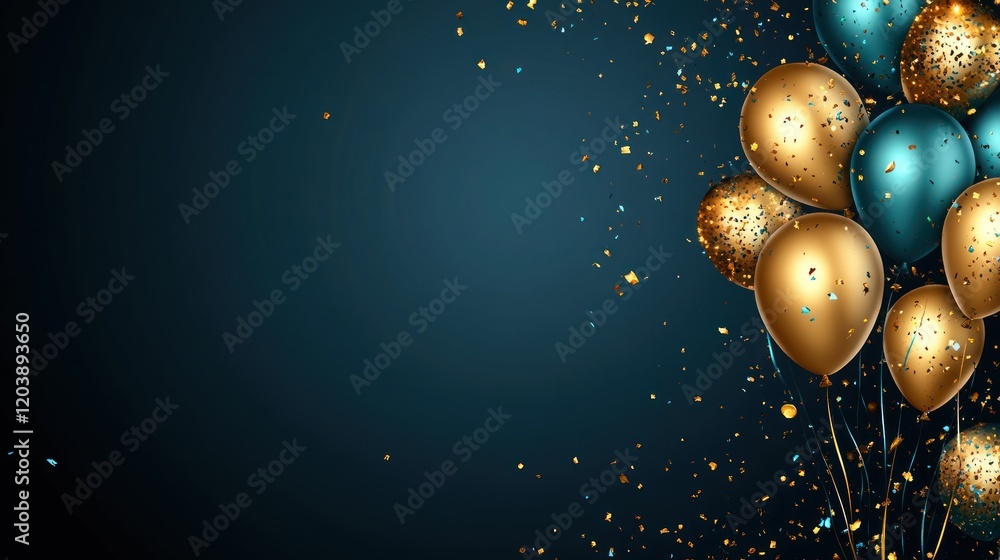 Fototapeta premium Elegant Gold and Teal Balloons Celebration