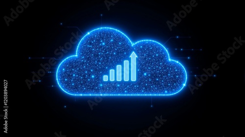 Cloud with digital growth chart symbolizing SaaS innovation and scalability photo