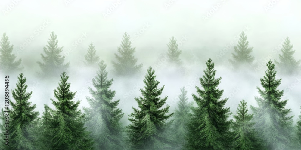 Obraz premium Misty Evergreen Forest With Ethereal Atmosphere