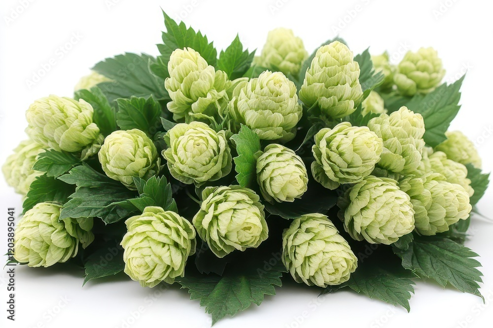a lush cluster of fresh green hop cones with vibrant leaves showcasing the beauty of natures bounty encapsulating the essence of brewing and the agricultural roots of craft beer