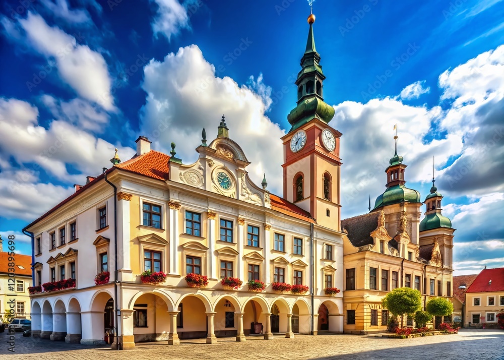 Fototapeta premium Neo-Renaissance Tisnov Town Hall, Czech Republic - Historic Architecture Stock Photo