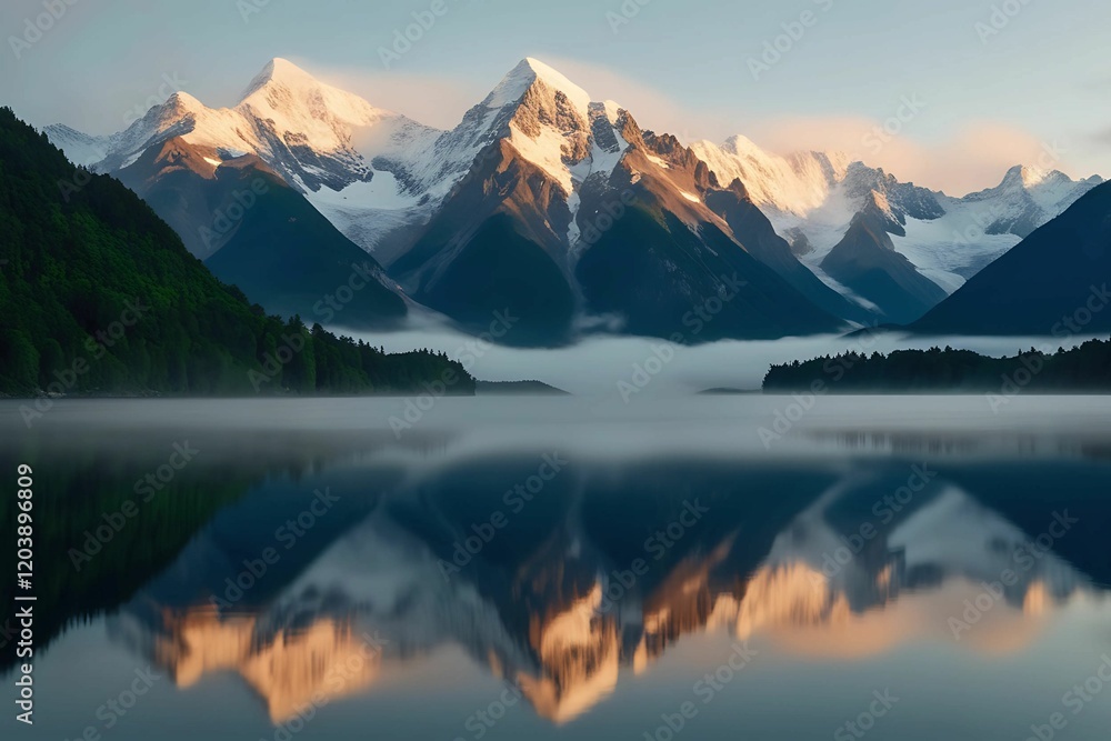 Naklejka premium Beautiful mountain range with a large body of water in the foreground isolated