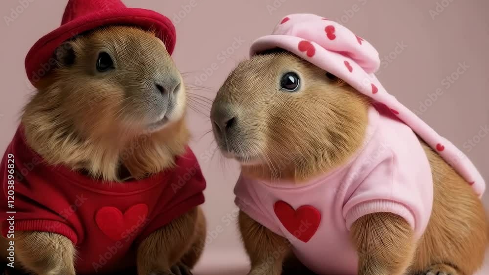 Capybaras dressed in Valentine's Day costumes‚ cute and heartwarming. Festive Mothers Day, Valentine's Day, Chocolate Day, Birthday. Capybaras dressed in Valentine's Day costumes‚ cute and heartwarming. Festive Mothers Day, Valentine's Day, Chocolate Day, Birthday.