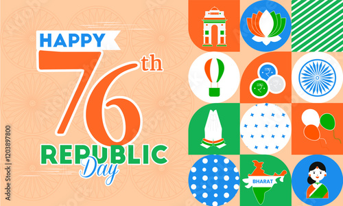 Vector Illustration minimal flat concept design on India Republic Day 26 january. Card, poster and banner design.