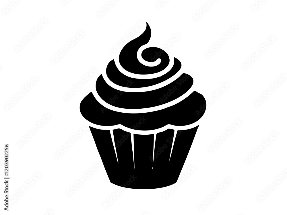 Cute Cupcake Icon with Swirl of Frosting, Cupcake Art, Tasty Frosting Design Cute Cupcake Icon with Swirl of Frosting, Cupcake Art, Tasty Frosting Design