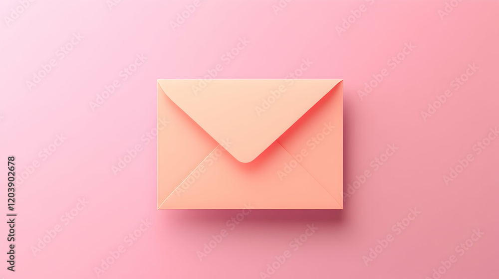 Peach envelope on pink background; minimalist stationery; communication concept; marketing material Peach envelope on pink background; minimalist stationery; communication concept; marketing material
