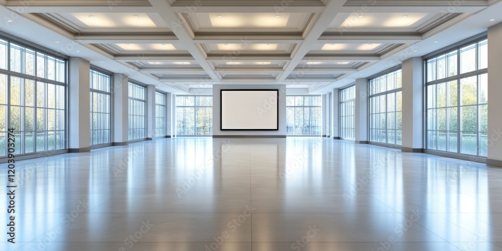 Minimalist Modern Office with Empty Poster Frame on White Wall Minimalist Modern Office with Empty Poster Frame on White Wall