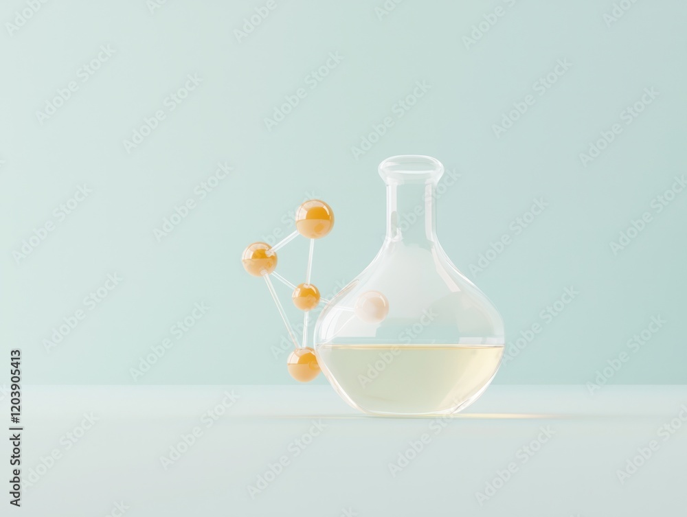 Chemical Experiment with Glass Flask and Molecular Structure Laboratory Still Life Minimalist Close-up Science Innovation Chemical Experiment with Glass Flask and Molecular Structure Laboratory Still Life Minimalist Close-up Science Innovation