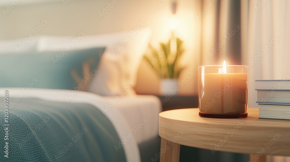 Cozy Modern Bedroom with Sunset Glow and Candlelit Shelf Cozy Modern Bedroom with Sunset Glow and Candlelit Shelf