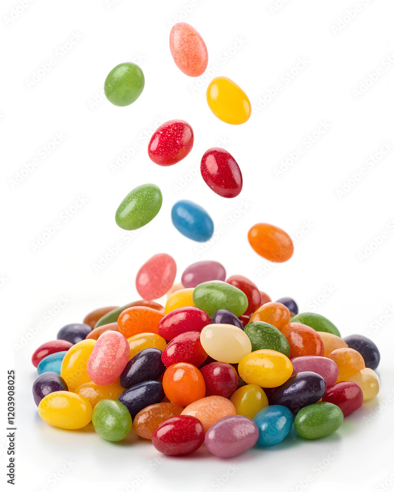 A jellybean floats in the air., isolated on a white background. A jellybean floats in the air., isolated on a white background.