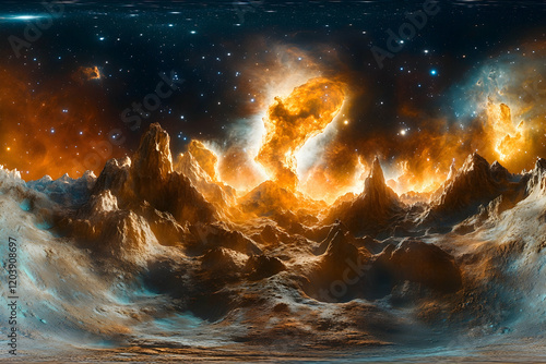 A stunning 360A degree  HDRI space scene with a vibrant nebula and twinkling stars in an equirectangular format photo