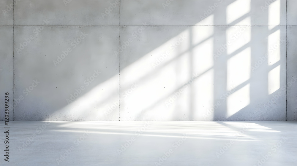 Sunlight streams through window onto minimalist concrete room; perfect for product display or background Sunlight streams through window onto minimalist concrete room; perfect for product display or background