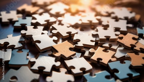 Jumbled pile of blank jigsaw puzzle pieces