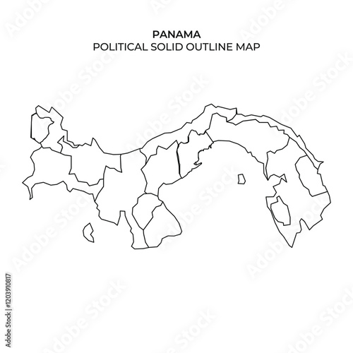 This solid outline map displays the political boundaries of Panama. Each region is clearly marked, illustrating the countrys geographic divisions and layout for educational use.