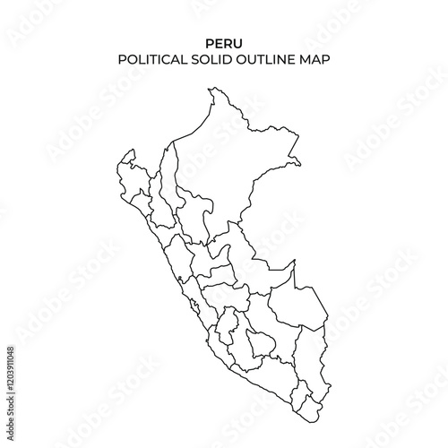 The map presents an outline of Peru, highlighting its political divisions. Various regions are marked clearly, allowing for easy identification of boundaries.