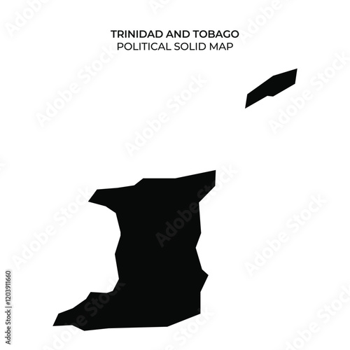 A solid black outline of Trinidad and Tobago highlights its political boundaries. The design represents geographical features of the islands during daylight.