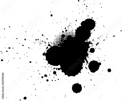 black ink brushed painting splatter splash grunge graphic element