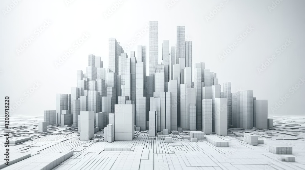 Abstract White Cityscape: A 3D Render of a Modern Metropolis Abstract White Cityscape: A 3D Render of a Modern Metropolis