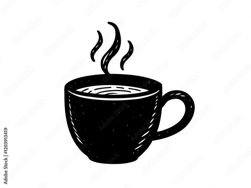 Obraz premium Hand-Drawn Coffee Cup with Steam, Coffee Mug Art, Hot Beverage Graphic