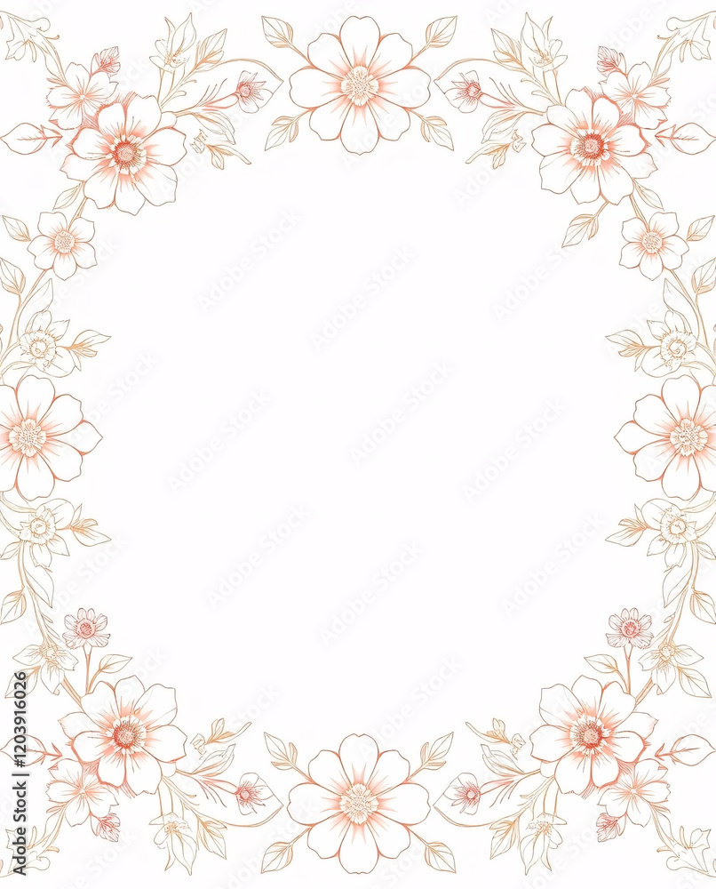 All around, a floral decorative pattern in white and pastel pink tones, symmetrical and harmonious, with a soft background in gradient colors between beige and light pink. All around, a floral decorative pattern in white and pastel pink tones, symmetrical and harmonious, with a soft background in gradient colors between beige and light pink.