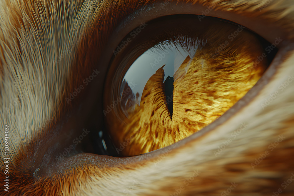Obraz premium Close-up of an animal's eye, showing intricate details of fur and iris. A captivating image ideal for nature, wildlife, or animal-themed projects.