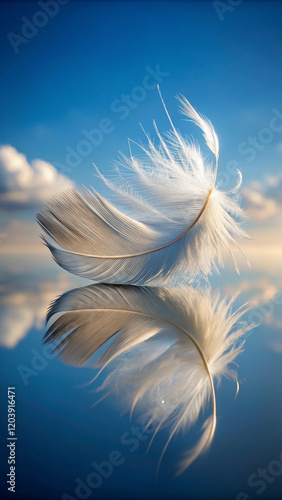 A single, minimal feather resting lightly on a calm surface