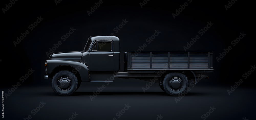 Sleek Black Delivery Truck on Dark Studio Background Sleek Black Delivery Truck on Dark Studio Background