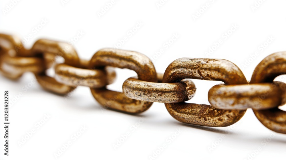 Fototapeta premium Close-up of a weathered metal chain displaying intricate links against a white background
