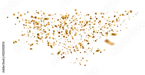Golden confetti and shiny ribbons falling in celebration for parties events anniversaries and carnival decor