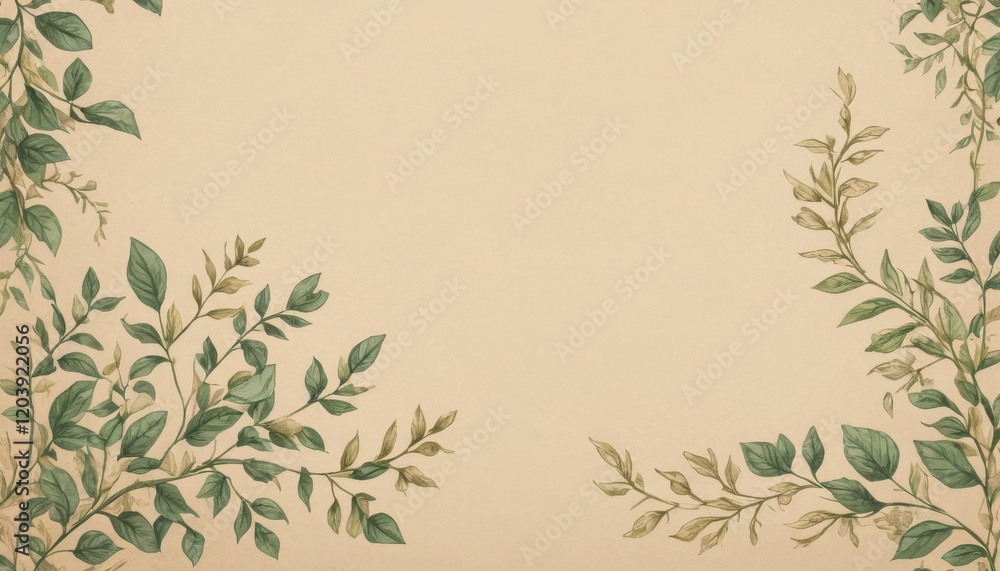 Hand-drawn leafy vines with gradients on a beige background Hand-drawn leafy vines with gradients on a beige background