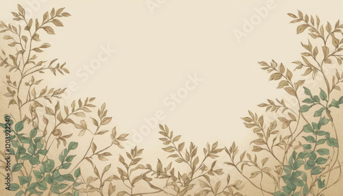 Hand-drawn leafy vines with gradients on a beige background