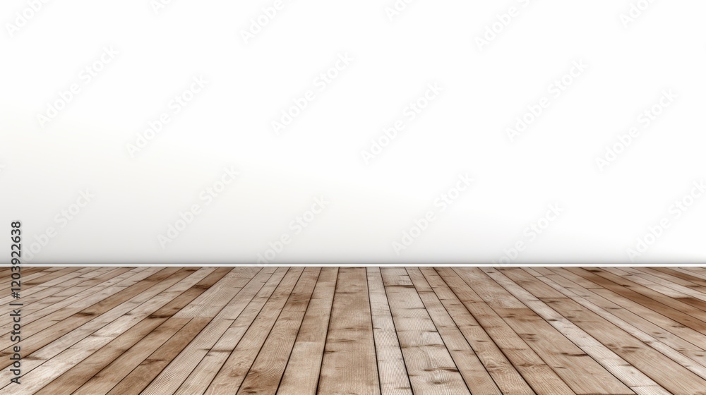 Fototapeta premium Spacious and Bright Interior with Wooden Floor and White Background Perfect for Design and Artistic Projects