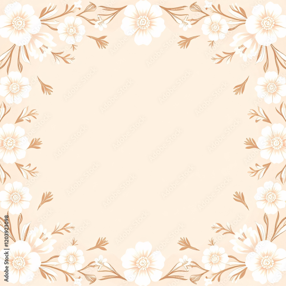 All around, a floral decorative pattern in white and pastel pink tones, symmetrical and harmonious, with a soft background in gradient colors between beige and light pink. All around, a floral decorative pattern in white and pastel pink tones, symmetrical and harmonious, with a soft background in gradient colors between beige and light pink.