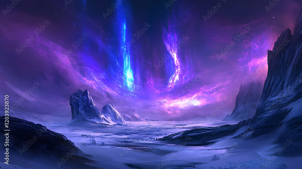 Fototapeta premium Mystical Aurora Borealis over Frozen Mountains