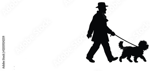 Silhouette of a man walking his dog