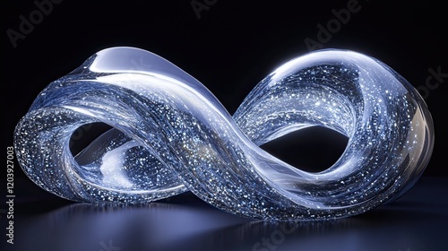 A 3D ribbon hologram abstract shape in the form of a wave, created through advanced rendering.  photo