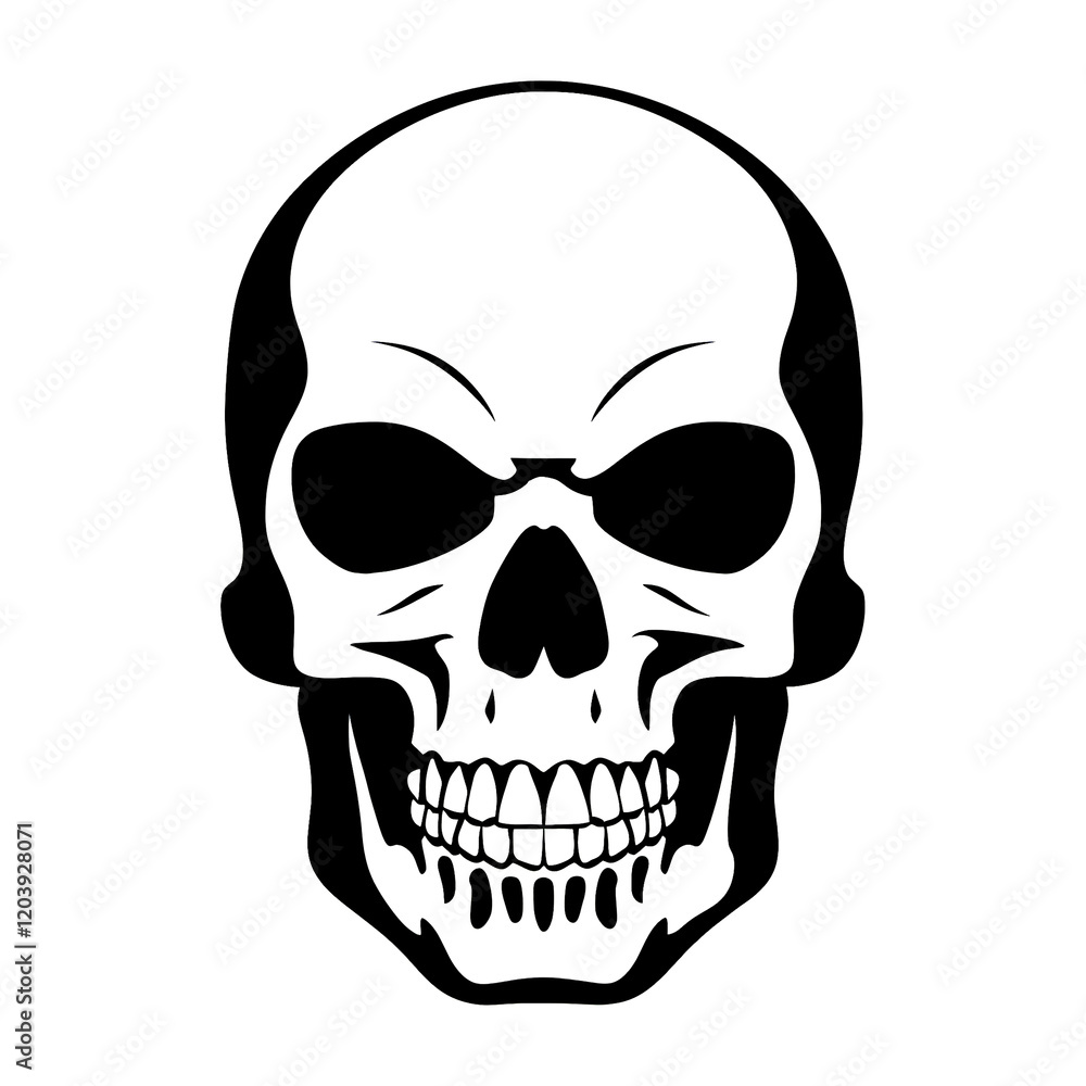 Fototapeta premium Skull Vector Illustration: Black and White Graphic of Human Skull, Halloween, Death Symbol, Anatomy Art, Clip Art, Spooky Design